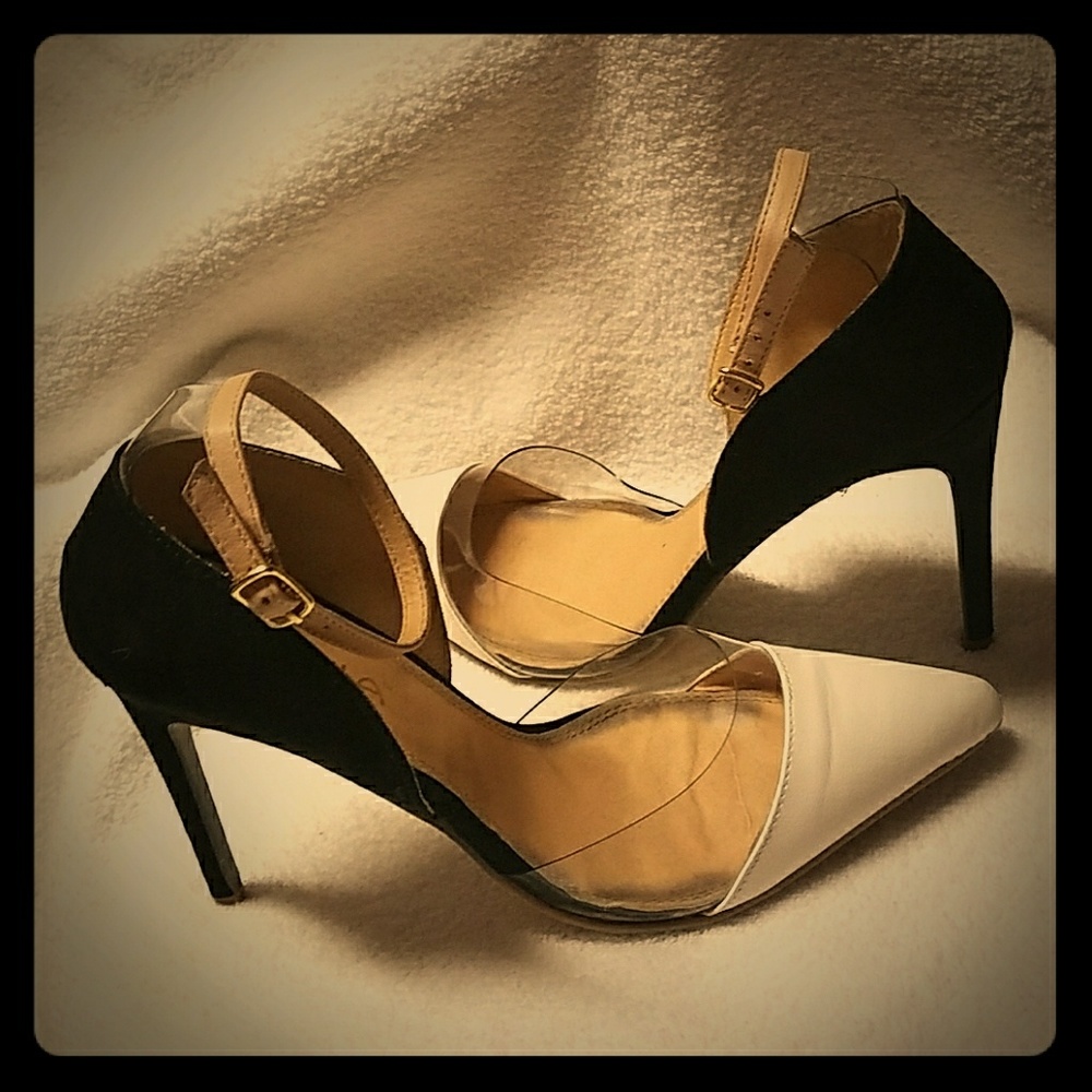 Juliana black,  white and clear heel